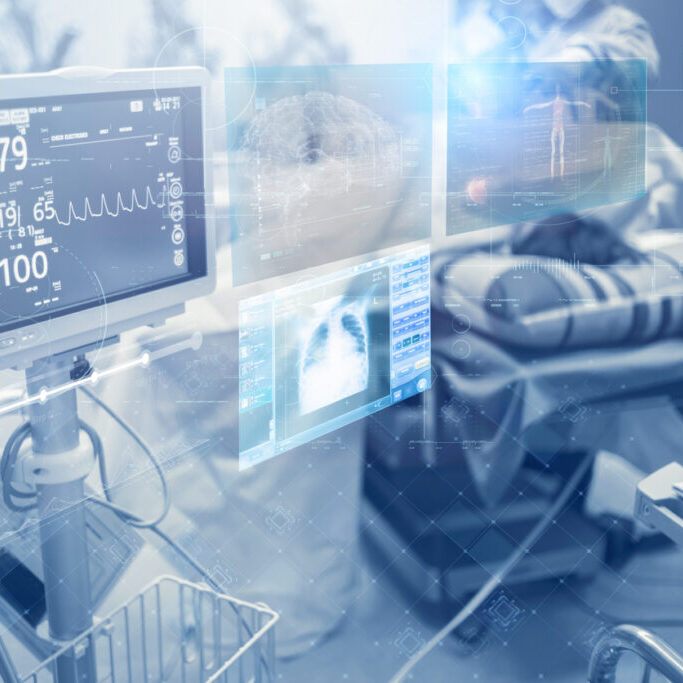 Innovative technology in a modern hospital operating room futuristic medical interface concept Keeping a close monitor on the patient's state of health